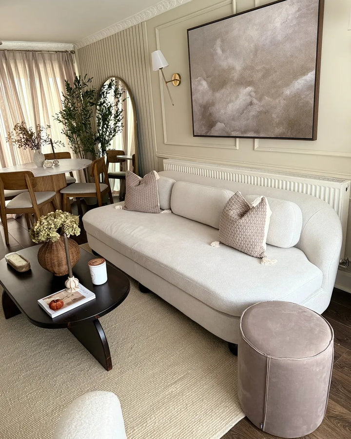 Sofa 3 Seater Fabric Off-White with Cushion Gabrielo