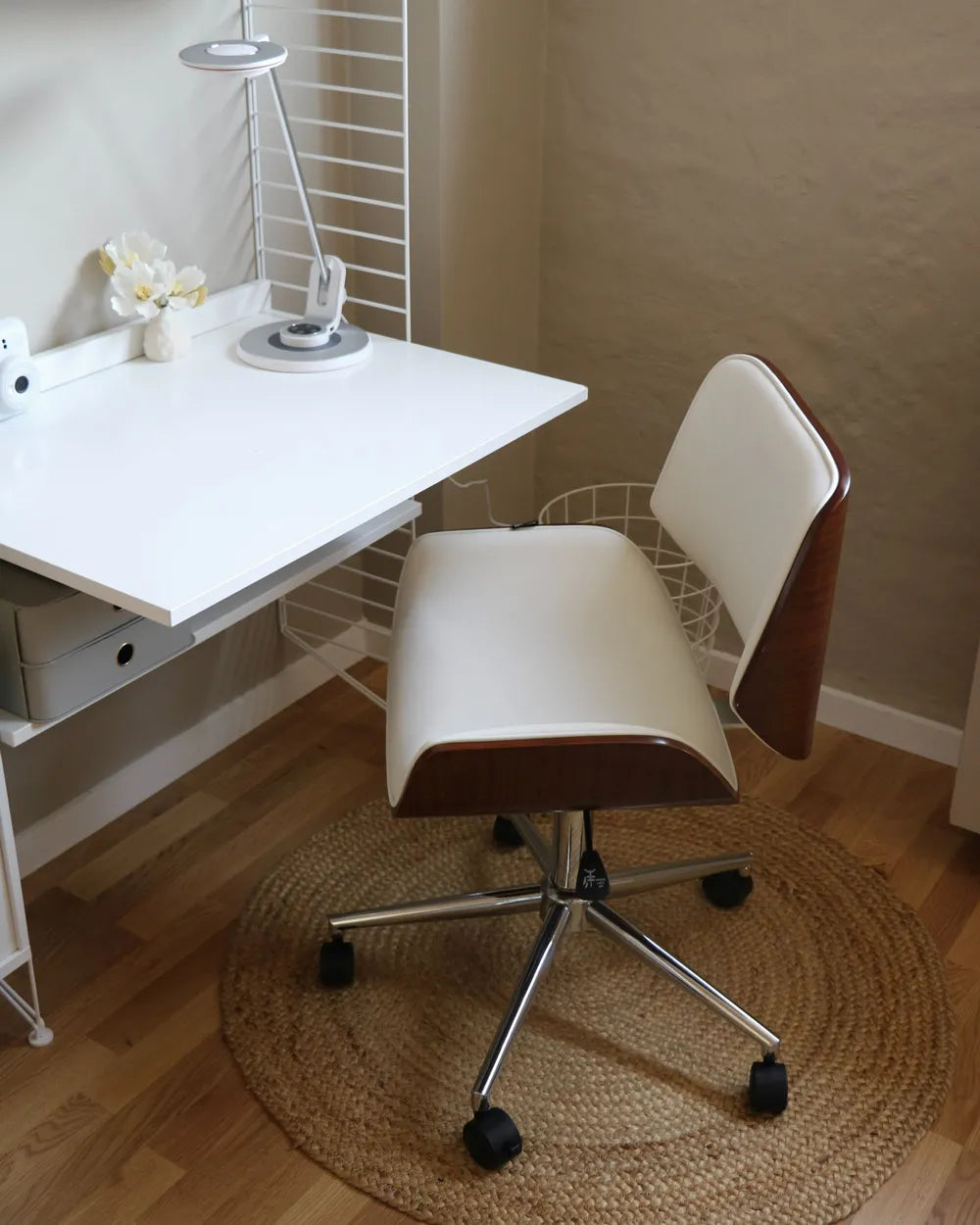 Desk Chair Faux Leather White Modern Zareon