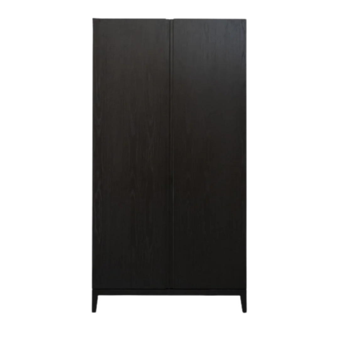 Black wardrobe with two doors on a white background