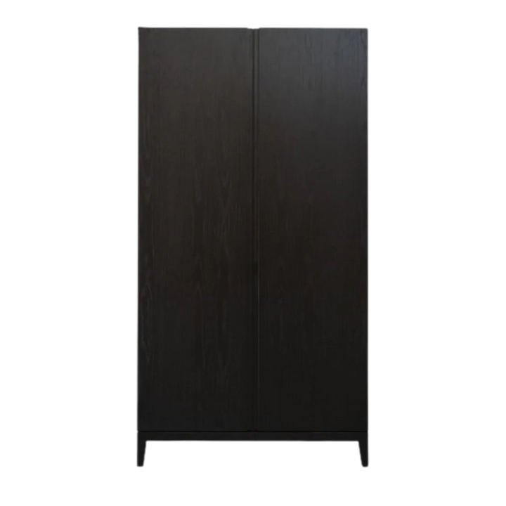Black wardrobe with two doors on a white background
