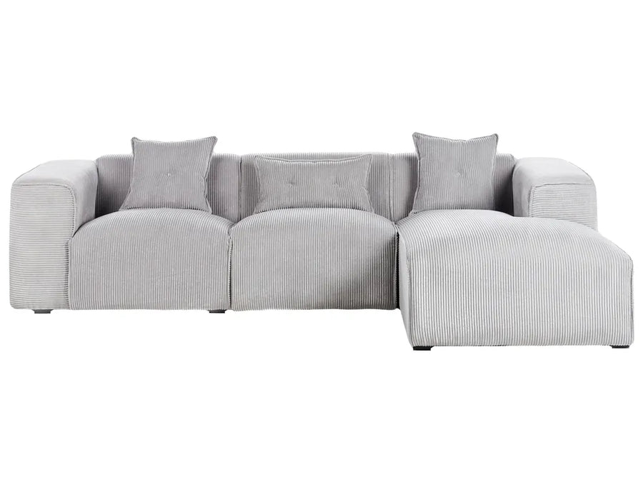 Left-hand 3-seater jumbo cord corner sofa in light grey