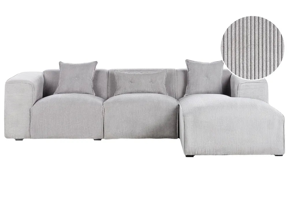 Corner Sofa 3 Seater Corduroy Light Grey Left Hand Rafael