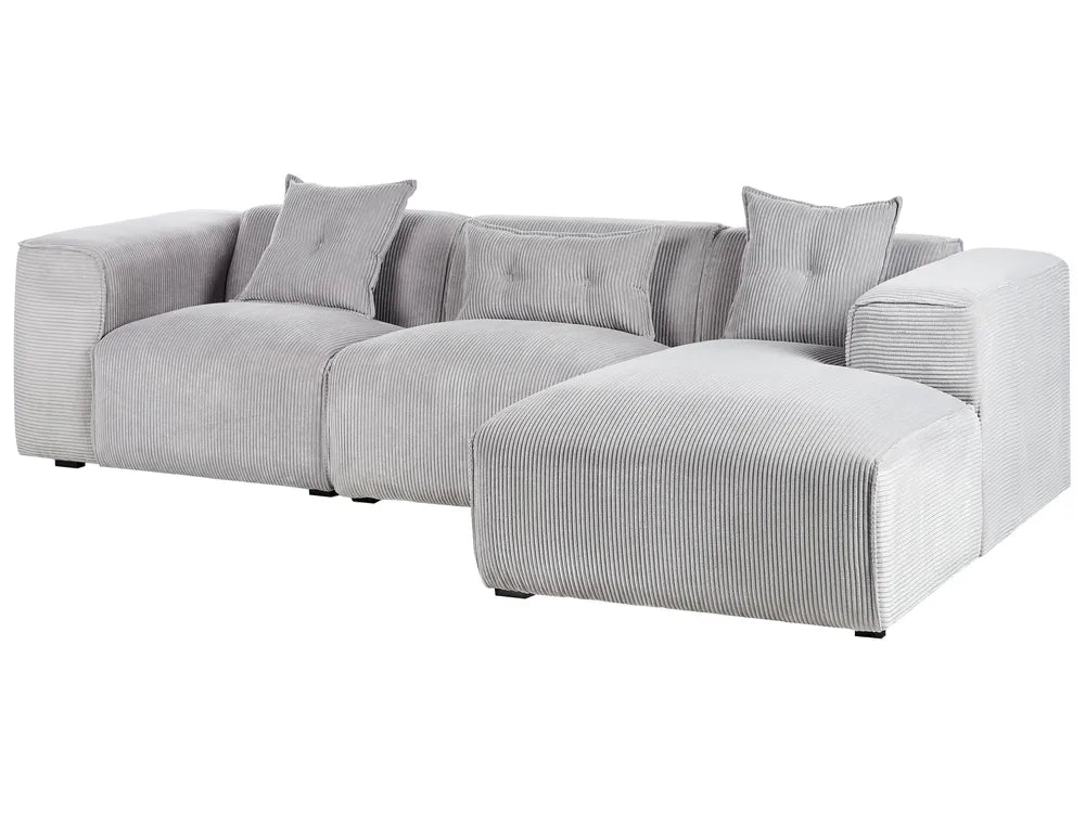 Corner Sofa 3 Seater Corduroy Light Grey Left Hand Rafael