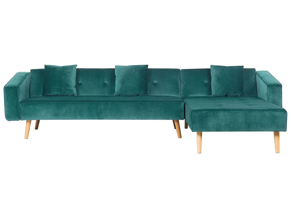 Corner Sofa Bed 4 Seater Velvet Emerald Green Left Hand Alarick