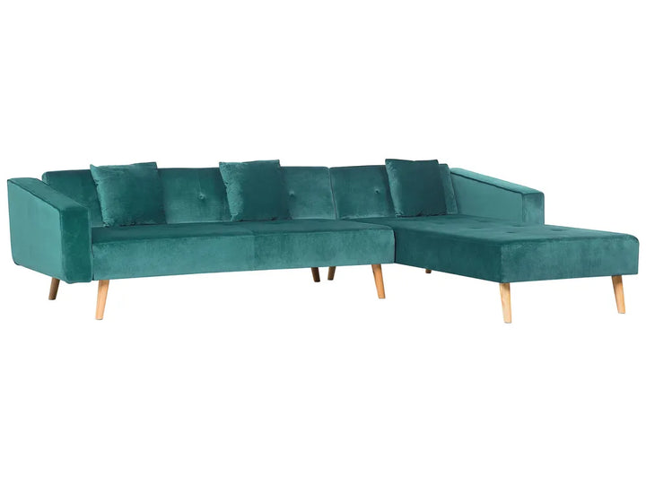 Corner Sofa Bed 4 Seater Velvet Emerald Green Left Hand Alarick