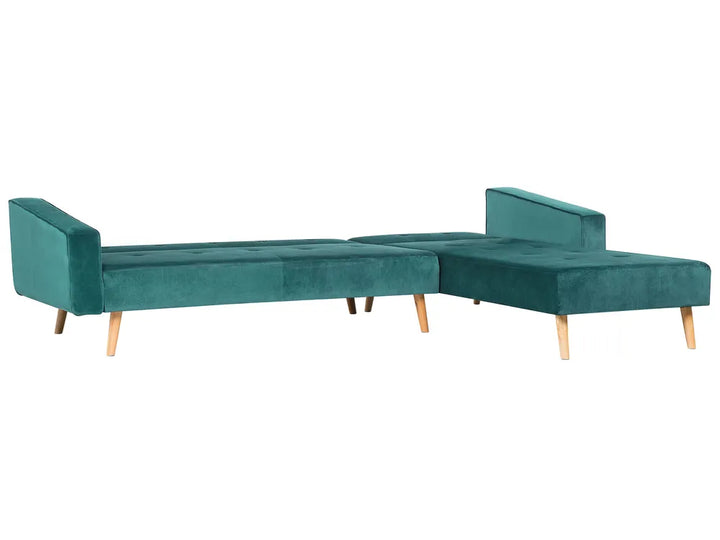 Corner Sofa Bed 4 Seater Velvet Emerald Green Left Hand Alarick