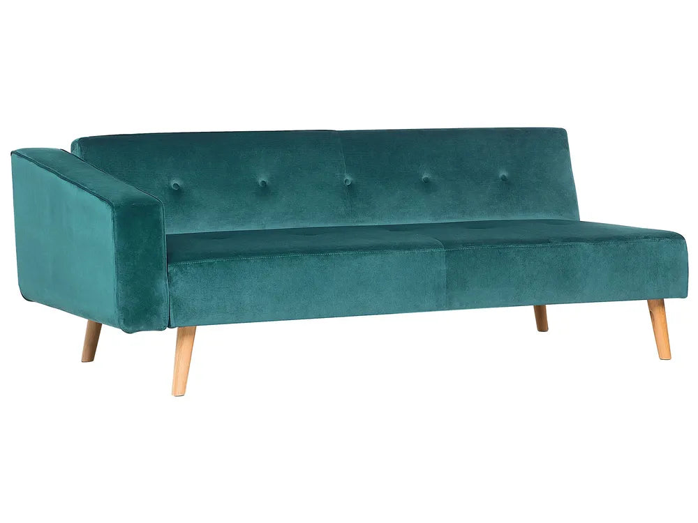 Corner Sofa Bed 4 Seater Velvet Emerald Green Left Hand Alarick