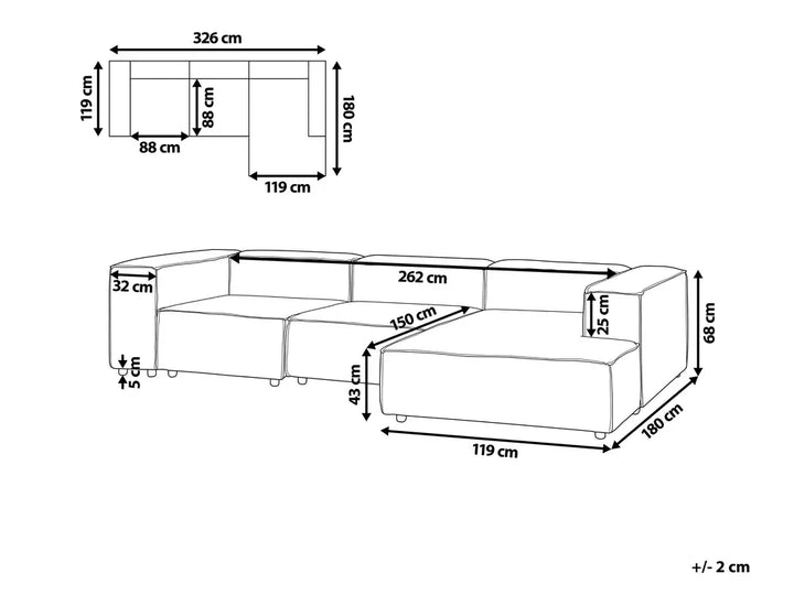 Modular Corner Sofa 4 Seater Corduroy Off-White Left Hand Oakham