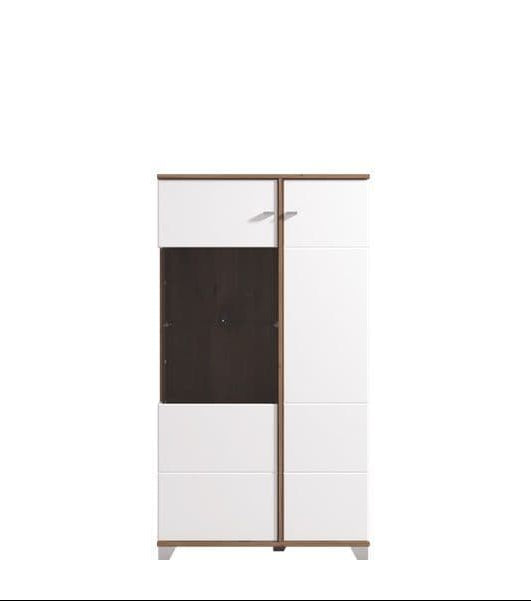 Two-door cabinet with white and dark wood finish