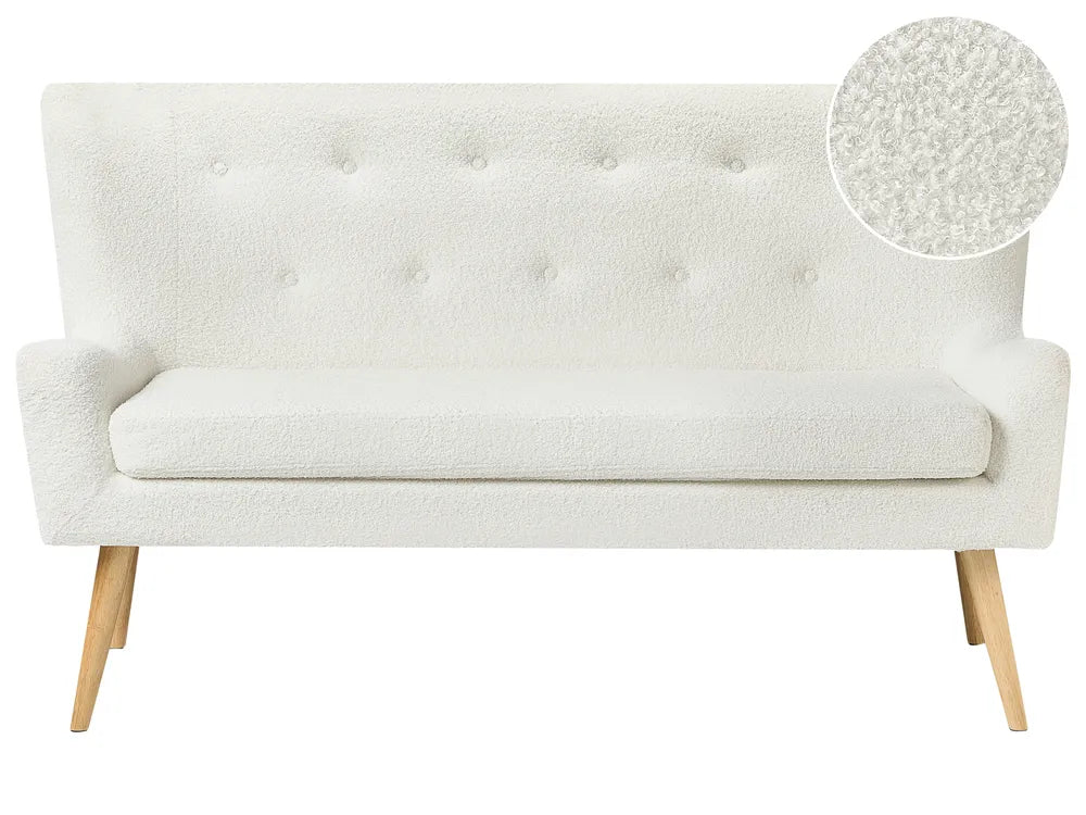 Upholstered Bench 2 Seater Boucle Off-White Denning