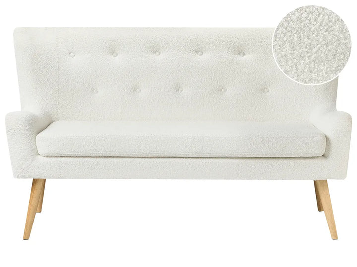 Upholstered Bench 2 Seater Boucle Off-White Denning