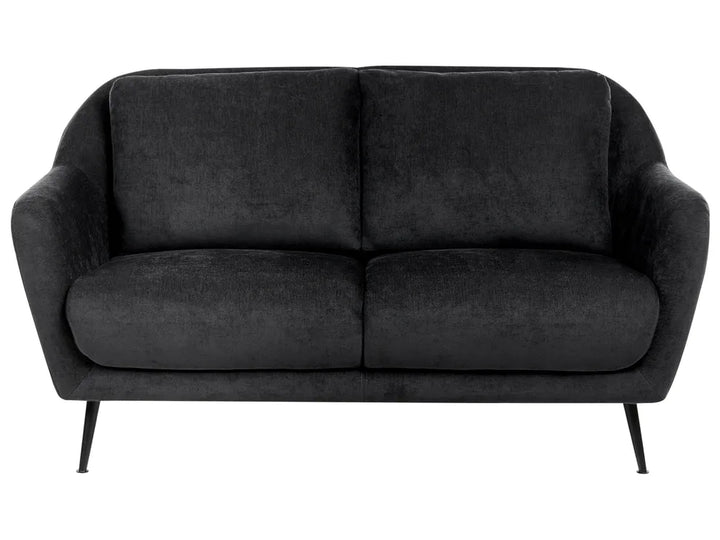 black fabric 2 seater sofa with padded cushions and modern style