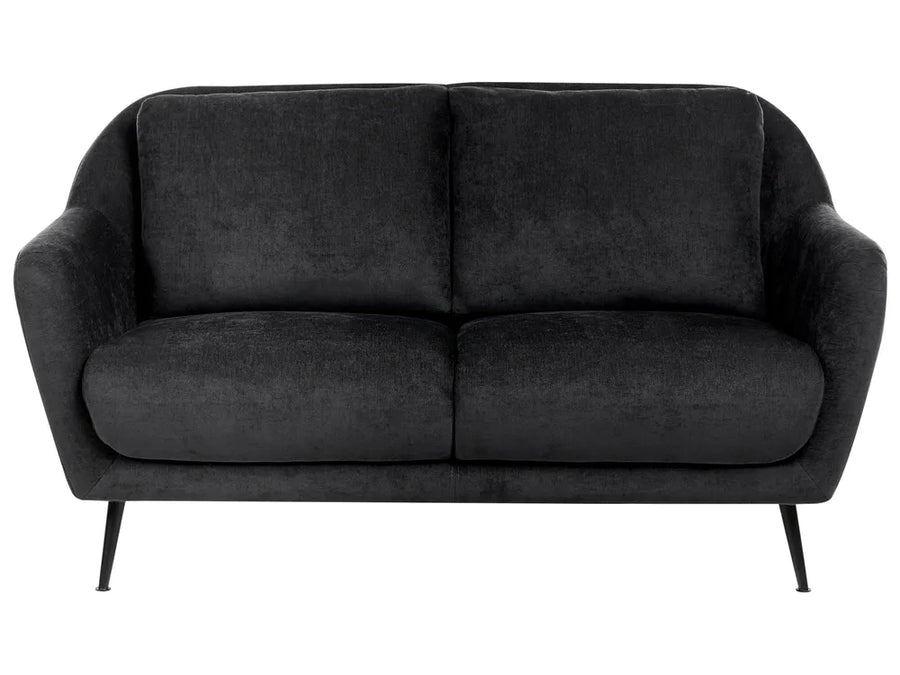 black fabric 2 seater sofa with padded cushions and modern style