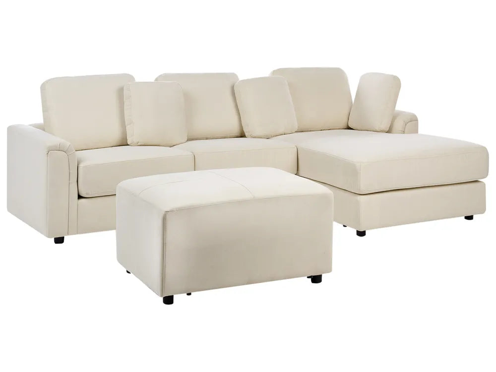 Corner Sofa 4 Seater Fabric Light Beige with Ottoman Left Hand Olva