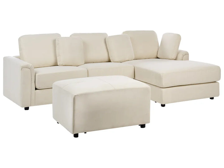 Corner Sofa 4 Seater Fabric Light Beige with Ottoman Left Hand Olva