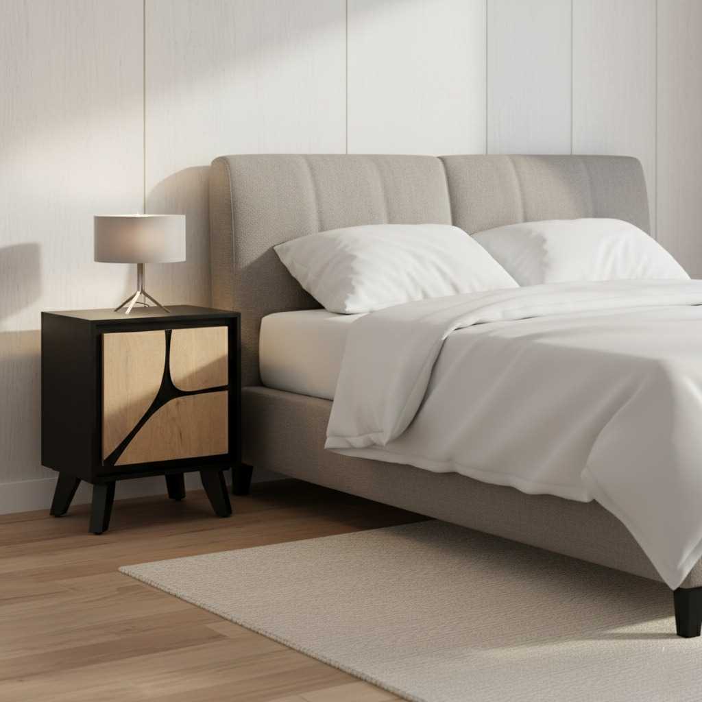 Compact boho solid wood nightstand with modern design