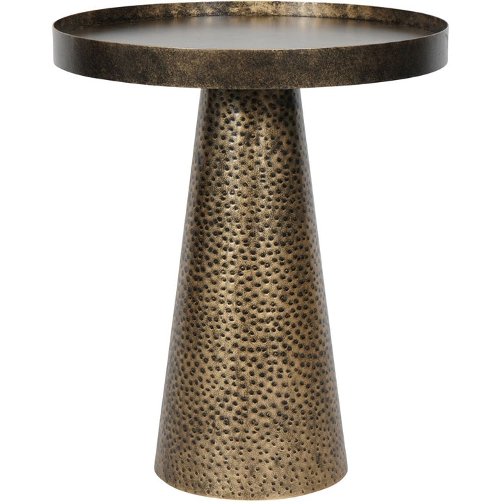 Bronze side table with textured surface on a white background
