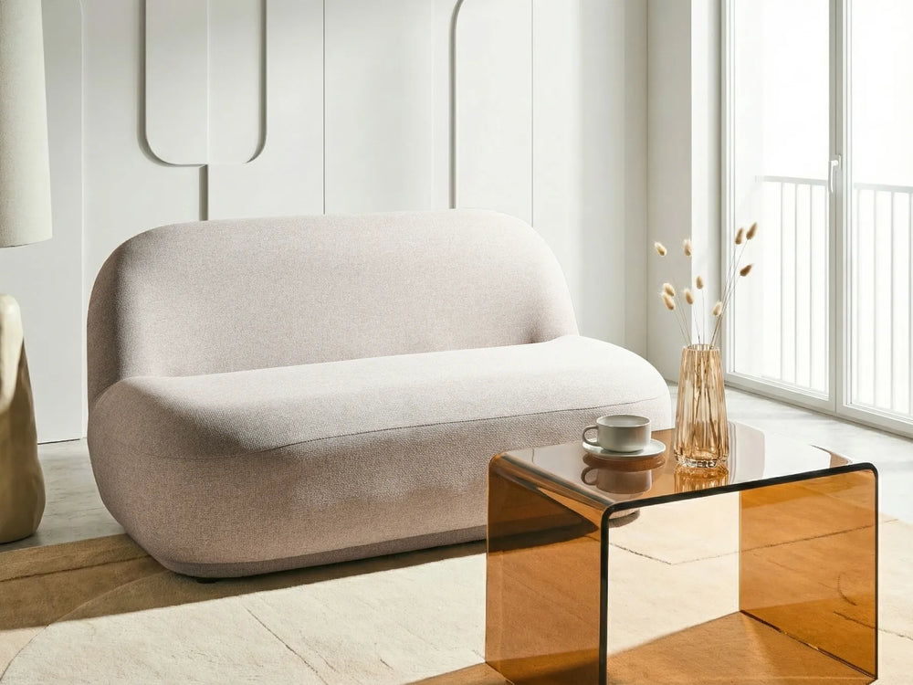 Modern beige upholstered 2 seater sofa for living room