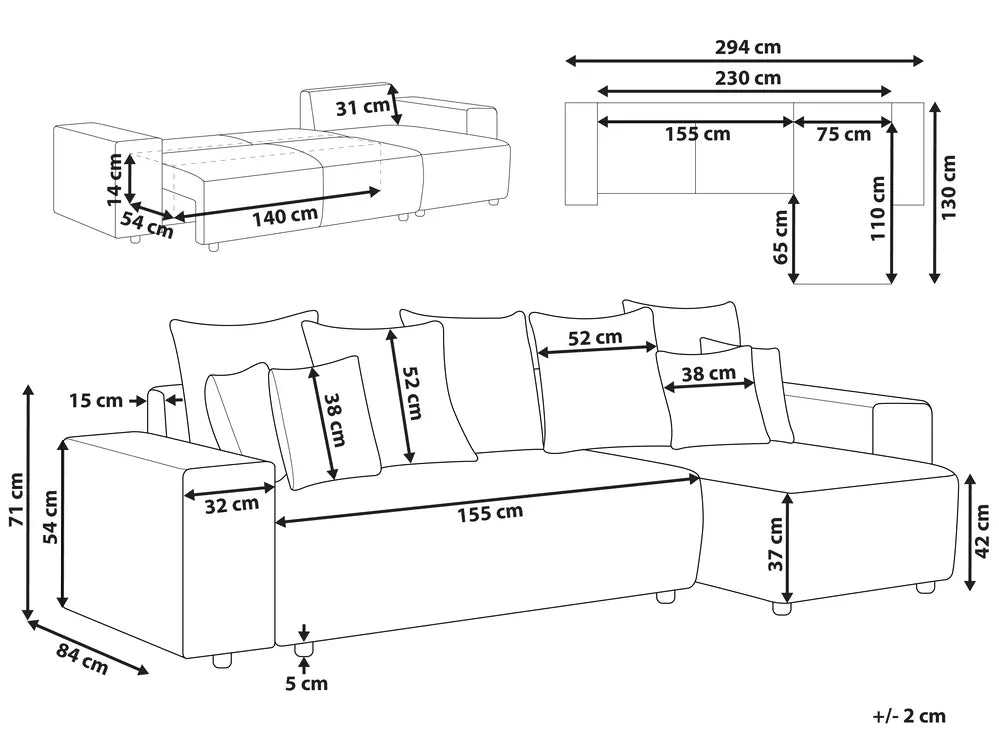 Corner Sofa Bed 3 Seater Fabric Light Beige with Storage Left Hand Vardie