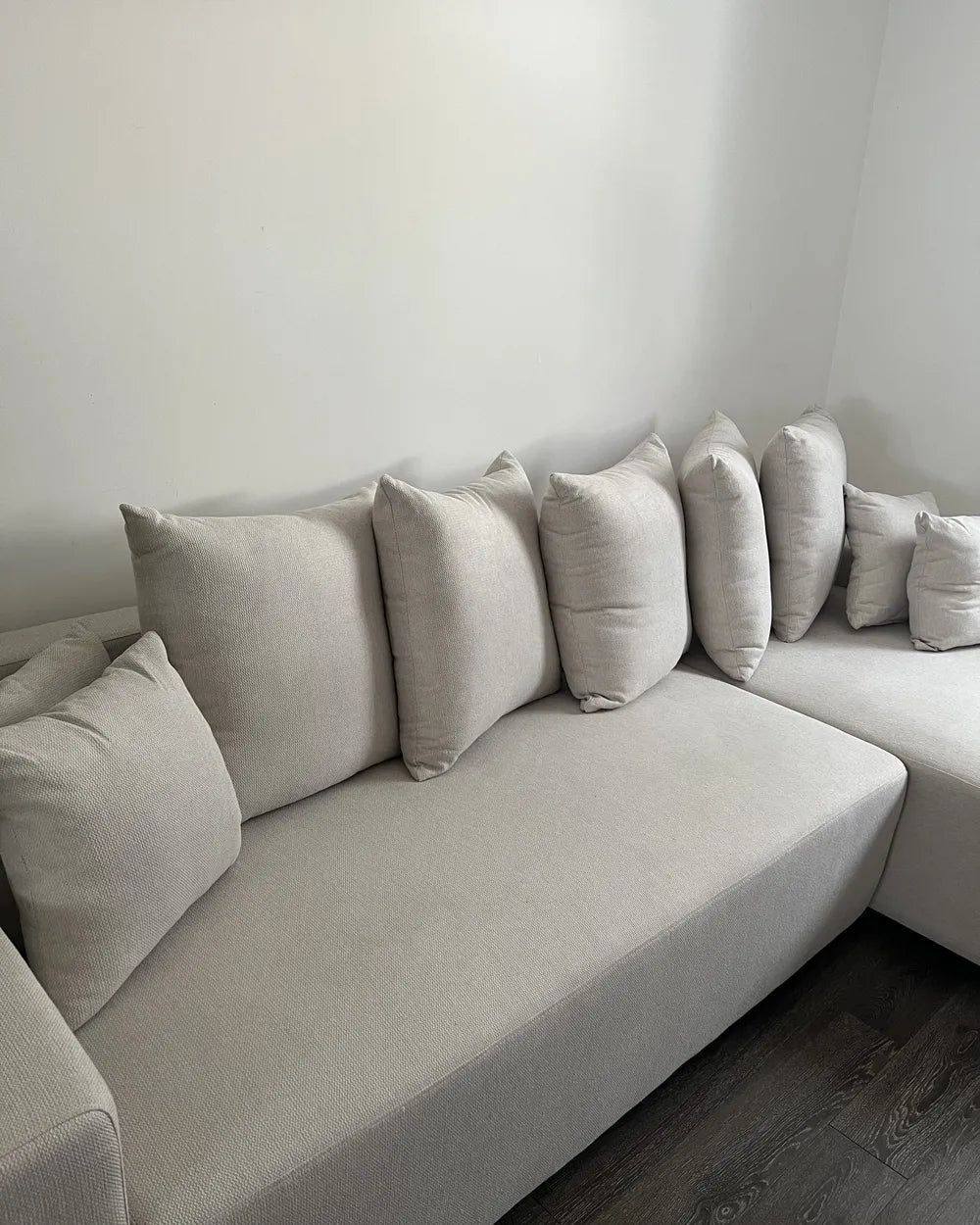 Corner Sofa Bed 3 Seater Fabric Light Beige with Storage Left Hand Vardie