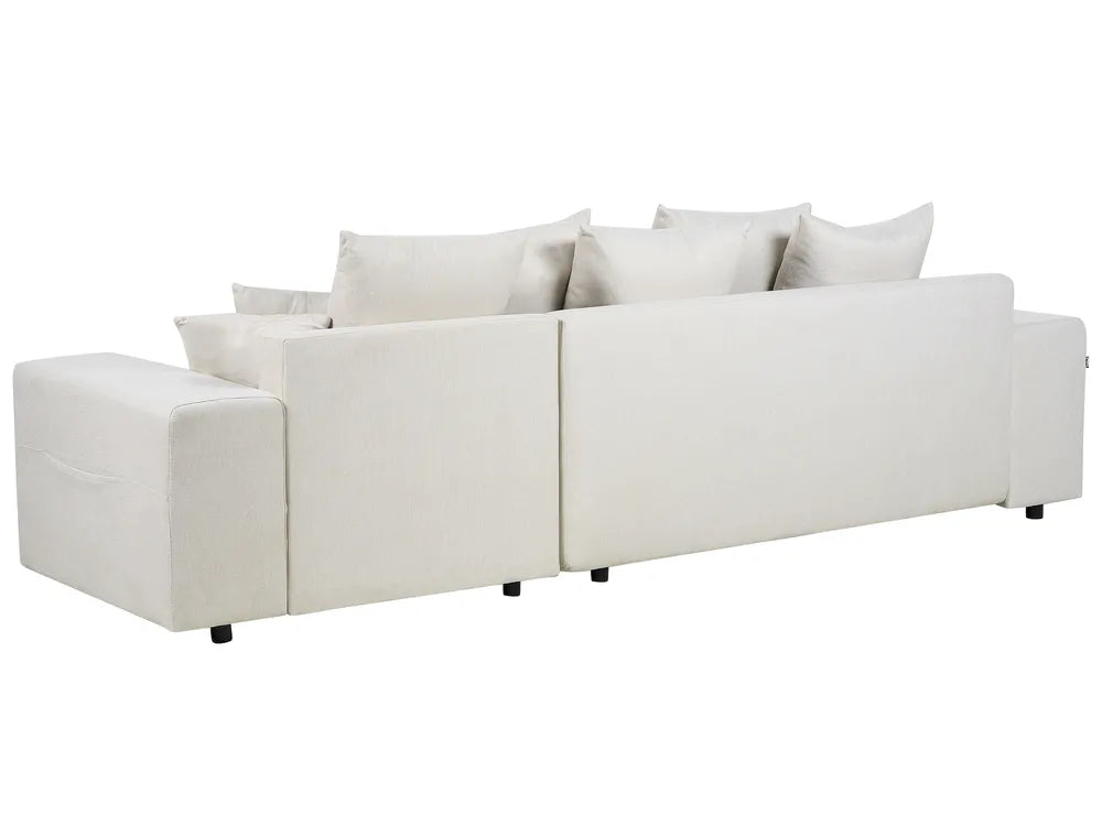 Corner Sofa Bed 3 Seater Fabric Light Beige with Storage Left Hand Vardie