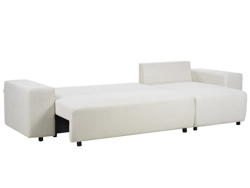 Corner Sofa Bed 3 Seater Fabric Light Beige with Storage Left Hand Vardie