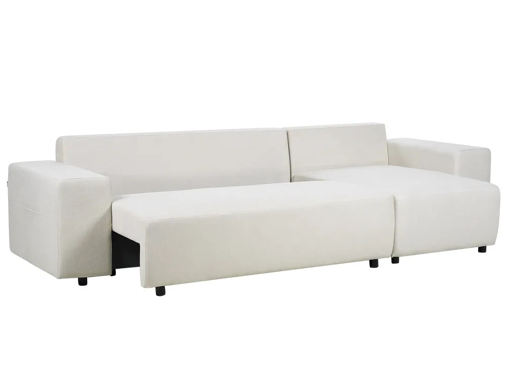 Corner Sofa Bed 3 Seater Fabric Light Beige with Storage Left Hand Vardie