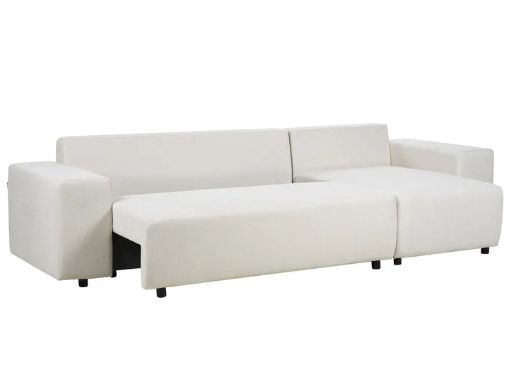 Corner Sofa Bed 3 Seater Fabric Light Beige with Storage Left Hand Vardie