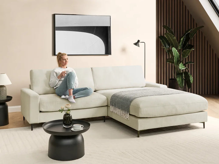 Corner Sofa 3 Seater Chenille Off-White Left Hand Emilio