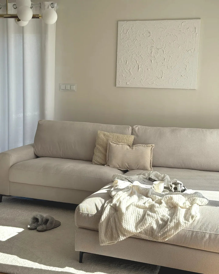 Corner Sofa 3 Seater Chenille Off-White Left Hand Emilio