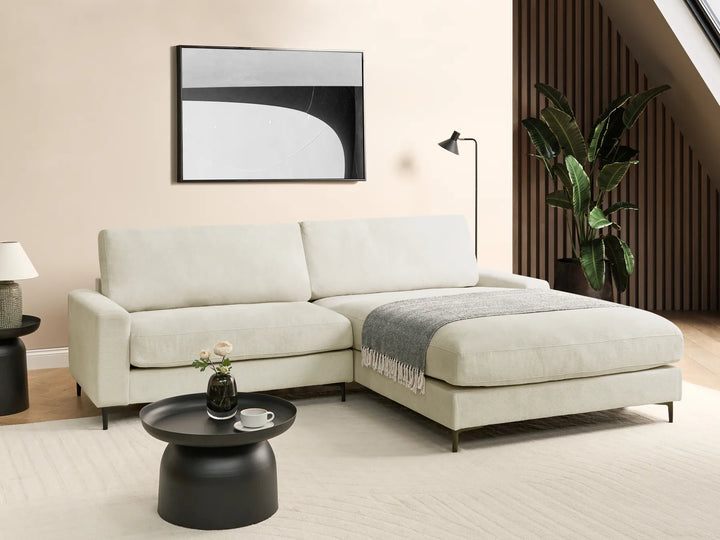 Left hand off-white fabric corner sofa modern design