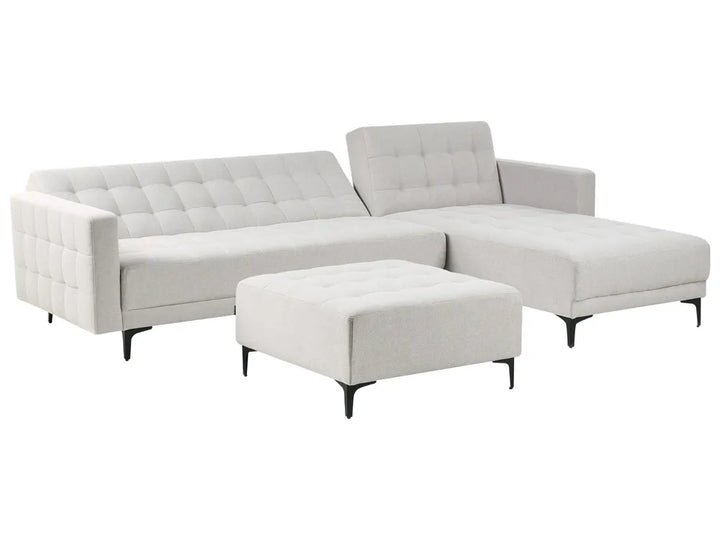 Modular Corner Sofa Bed 4 Seater Fabric Light Grey with Ottoman Left Hand Denby