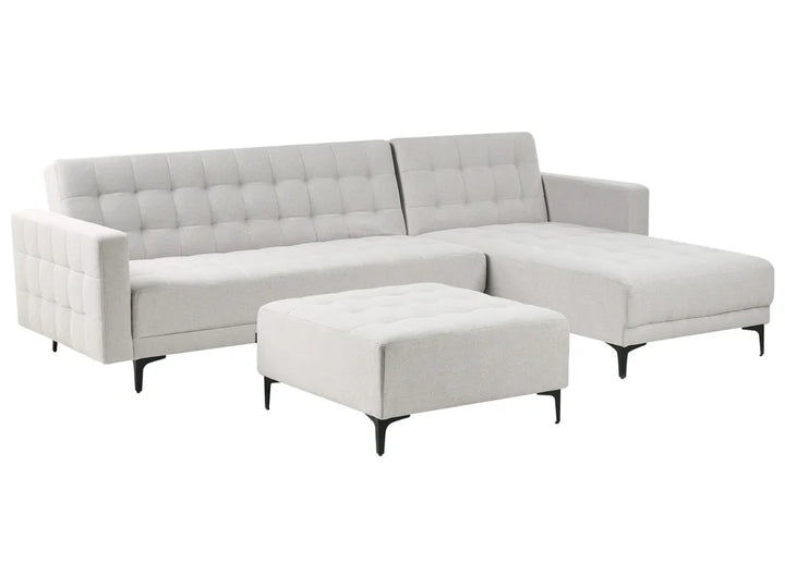 Modular Corner Sofa Bed 4 Seater Fabric Light Grey with Ottoman Left Hand Denby