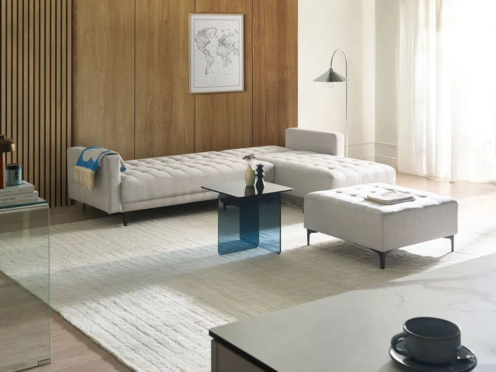 Modular Corner Sofa Bed 4 Seater Fabric Light Grey with Ottoman Left Hand Denby