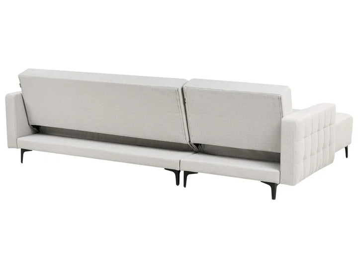 Modular Corner Sofa Bed 4 Seater Fabric Light Grey with Ottoman Left Hand Denby