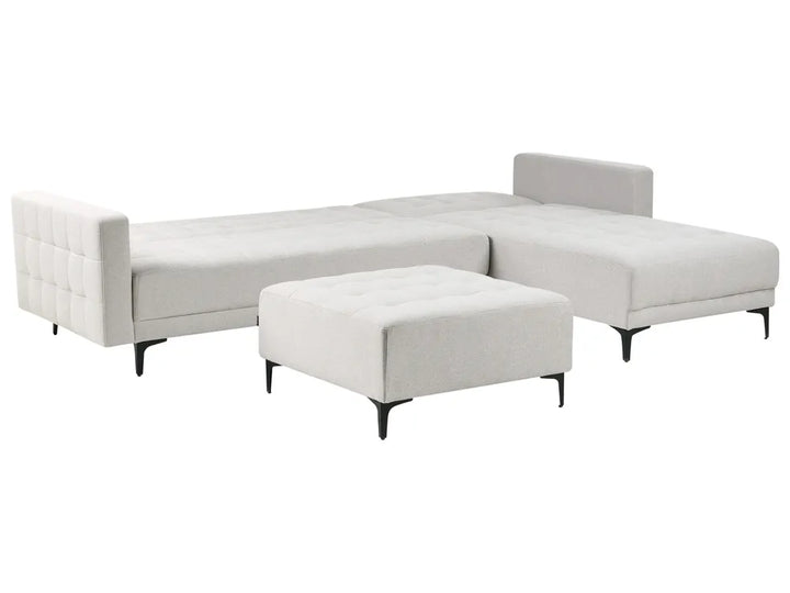 Modular Corner Sofa Bed 4 Seater Fabric Light Grey with Ottoman Left Hand Denby