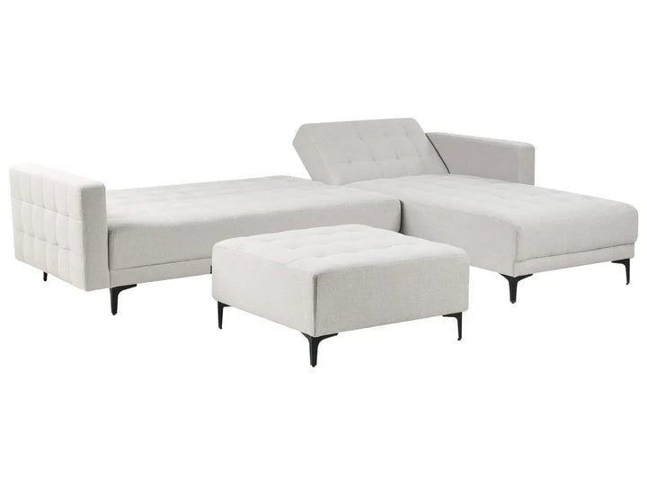 Modular Corner Sofa Bed 4 Seater Fabric Light Grey with Ottoman Left Hand Denby