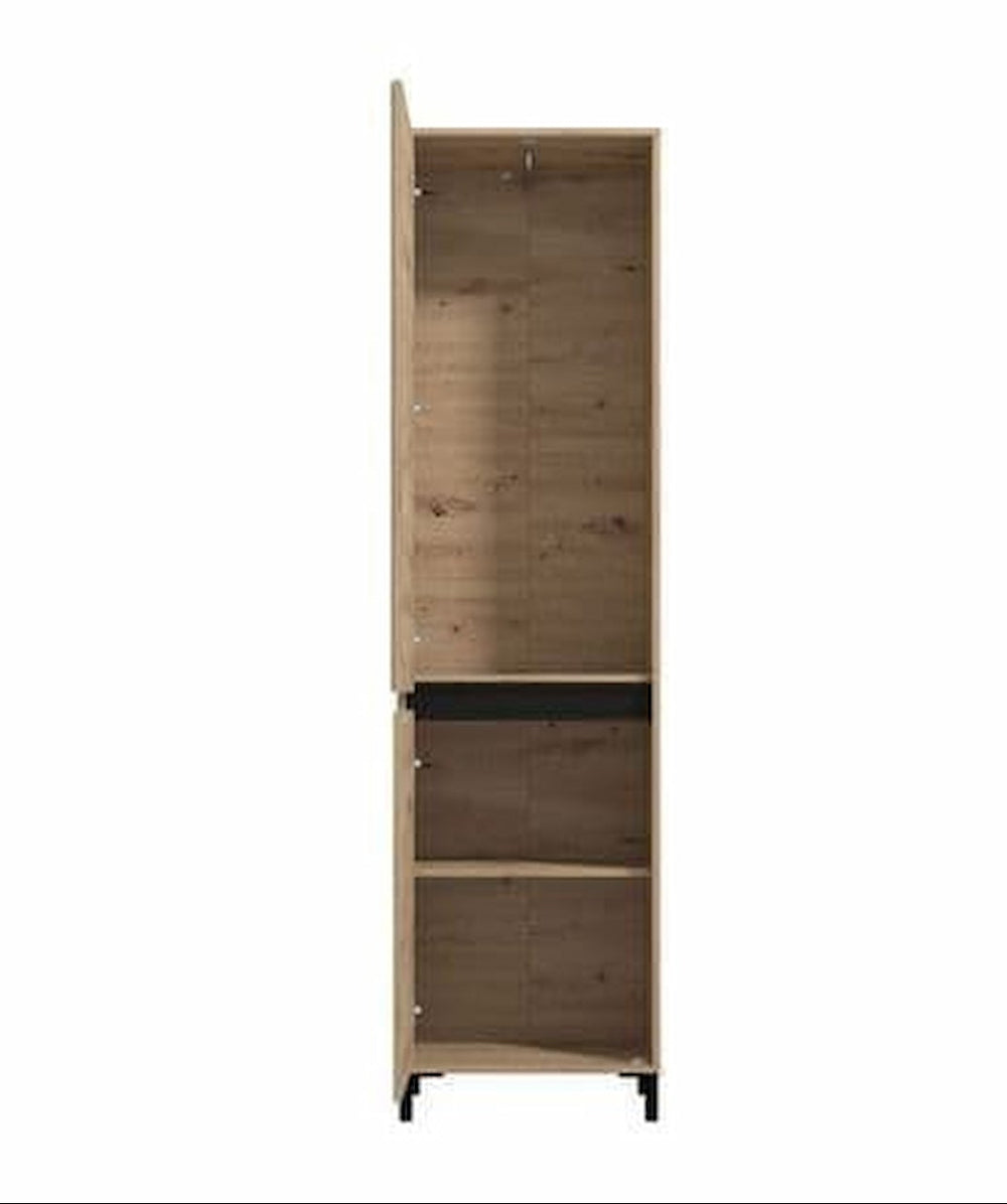 Wooden cabinet with two shelves on a white background