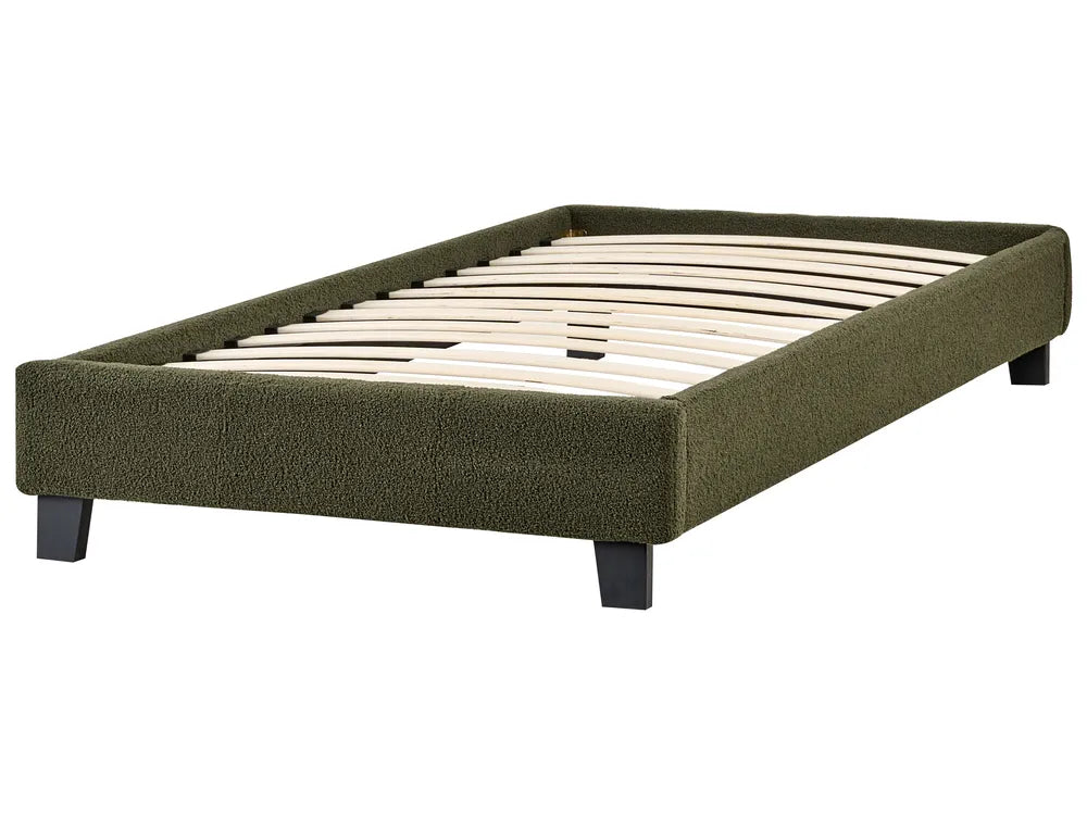 Scandinavian style dark green boucle single bed