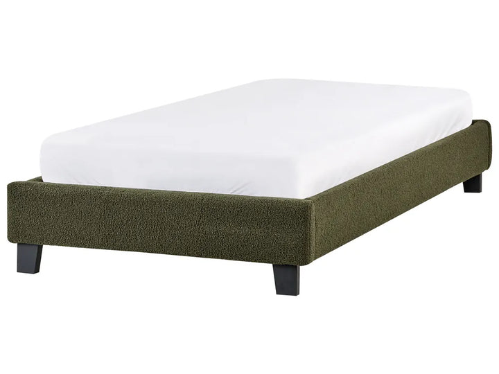 Dark green boucle single bed without headboard