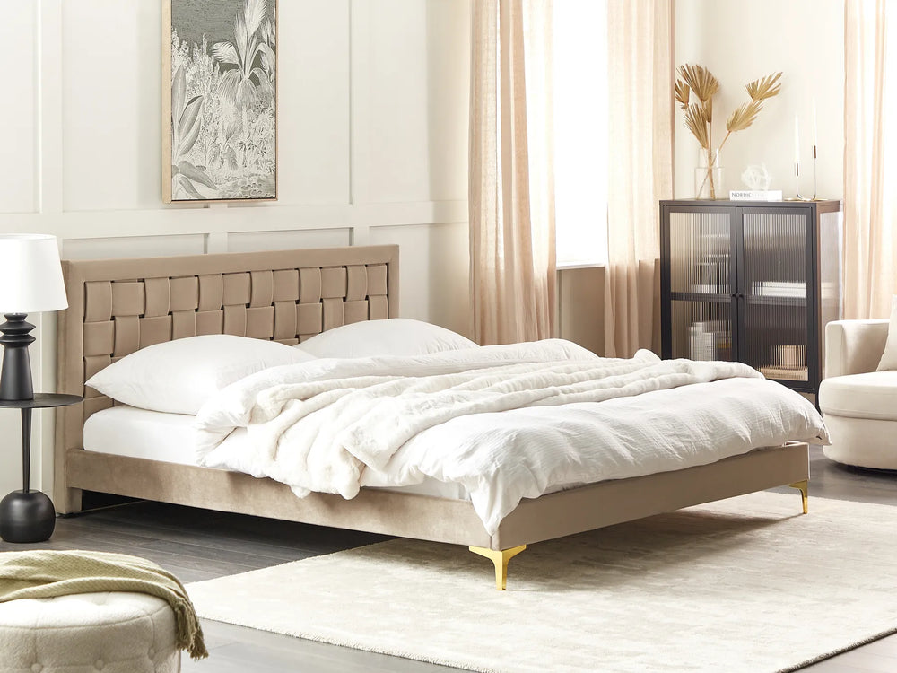 Luxury 180x200 cm taupe velvet bed, sturdy frame with elegant design