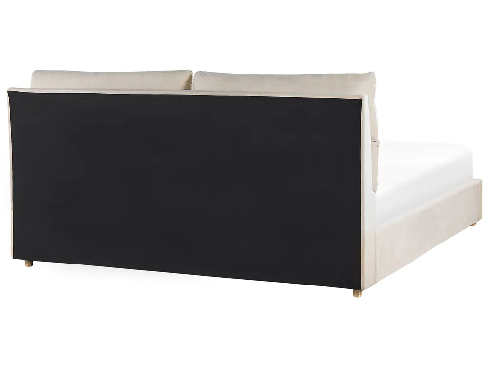 Ottoman Bed Velvet 180 x 200 cm (EU Super King) Light Beige Juanetta
