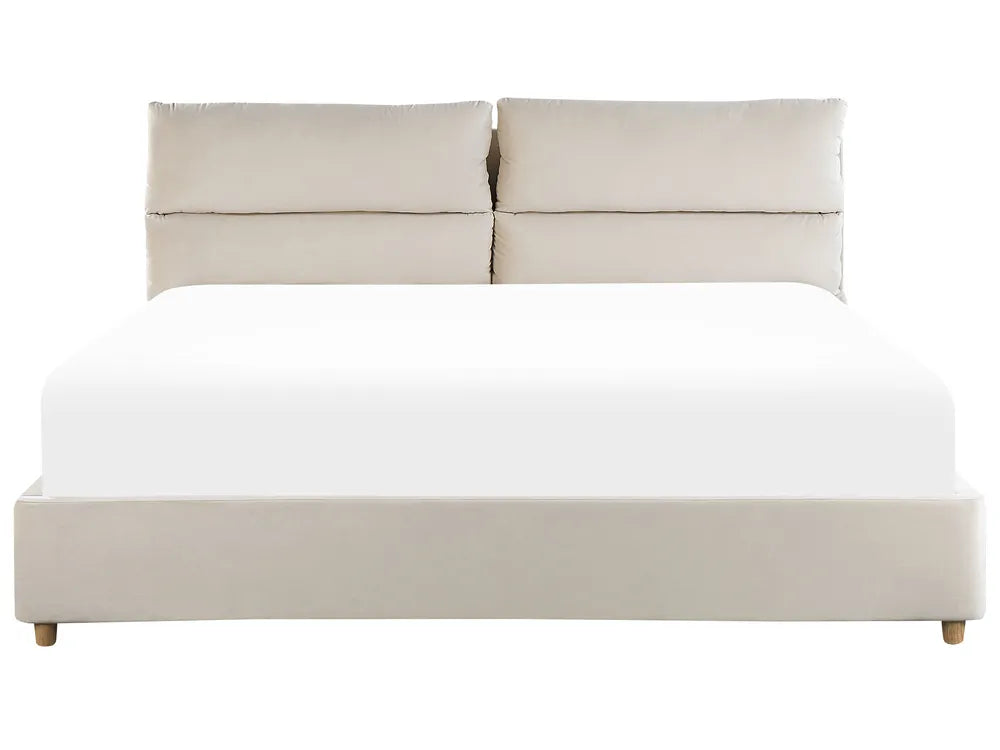 Ottoman Bed Velvet 180 x 200 cm (EU Super King) Light Beige Juanetta