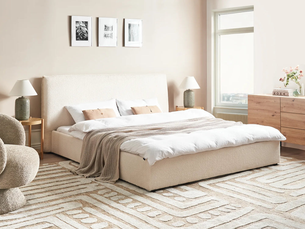 Modern 180x200 cm off-white bouclé waterbed