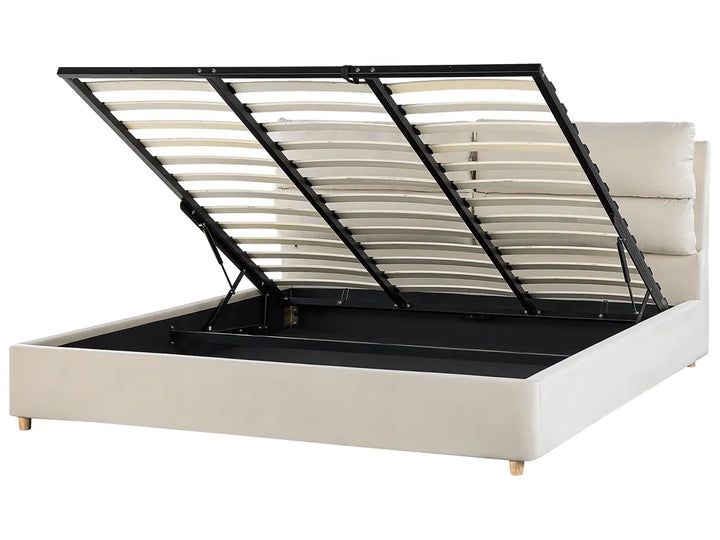 Ottoman Bed Velvet 180 x 200 cm (EU Super King) Light Beige Juanetta