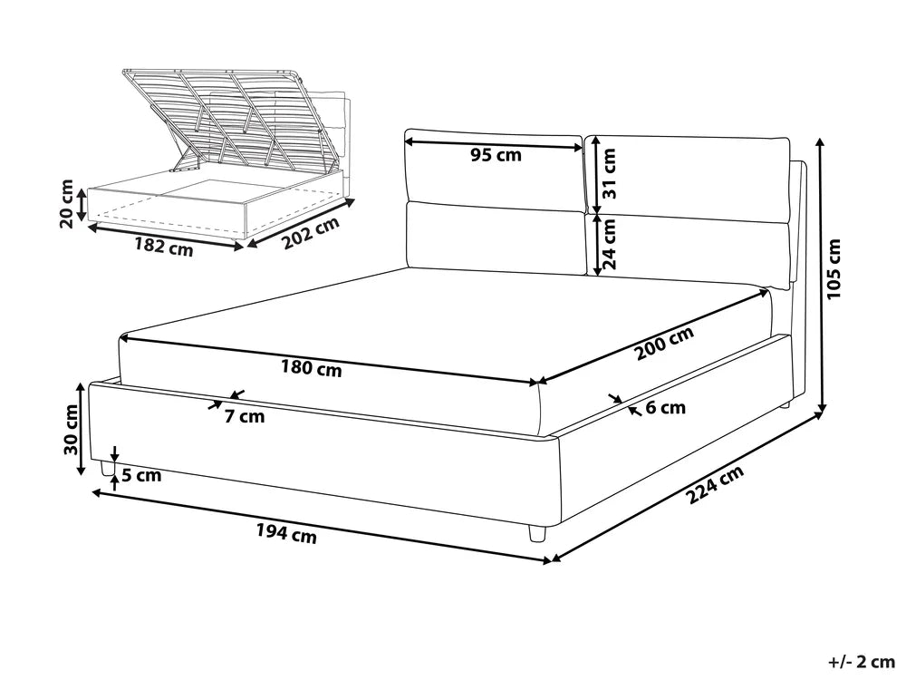 Ottoman Bed Velvet 180 x 200 cm (EU Super King) Light Beige Juanetta