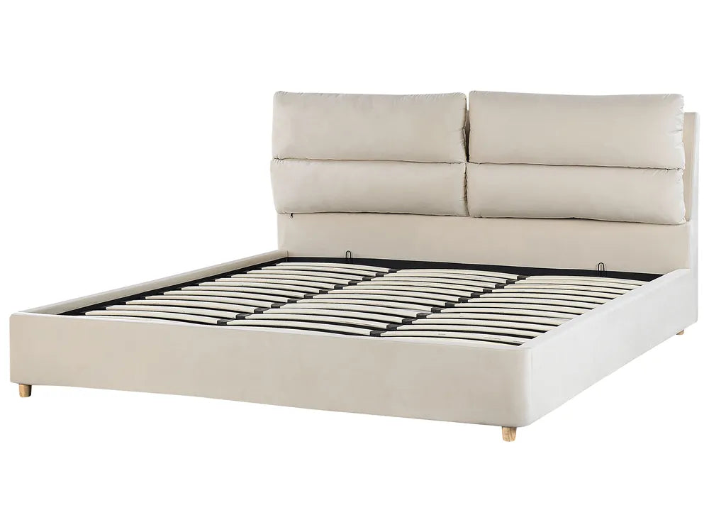 Ottoman Bed Velvet 180 x 200 cm (EU Super King) Light Beige Juanetta