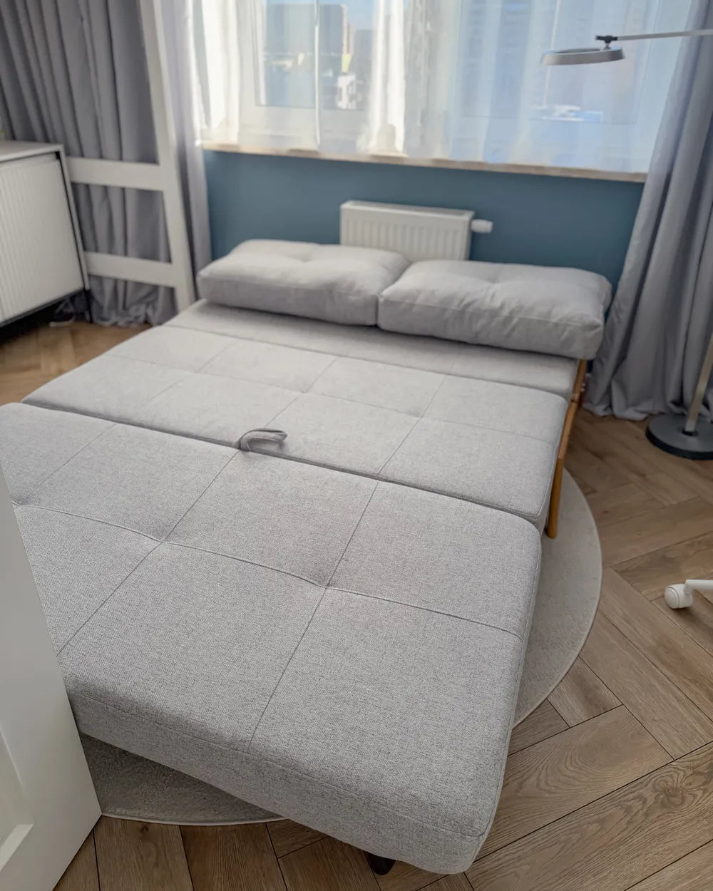 Sofa Bed 2 Seater Fabric Light Grey Blancha