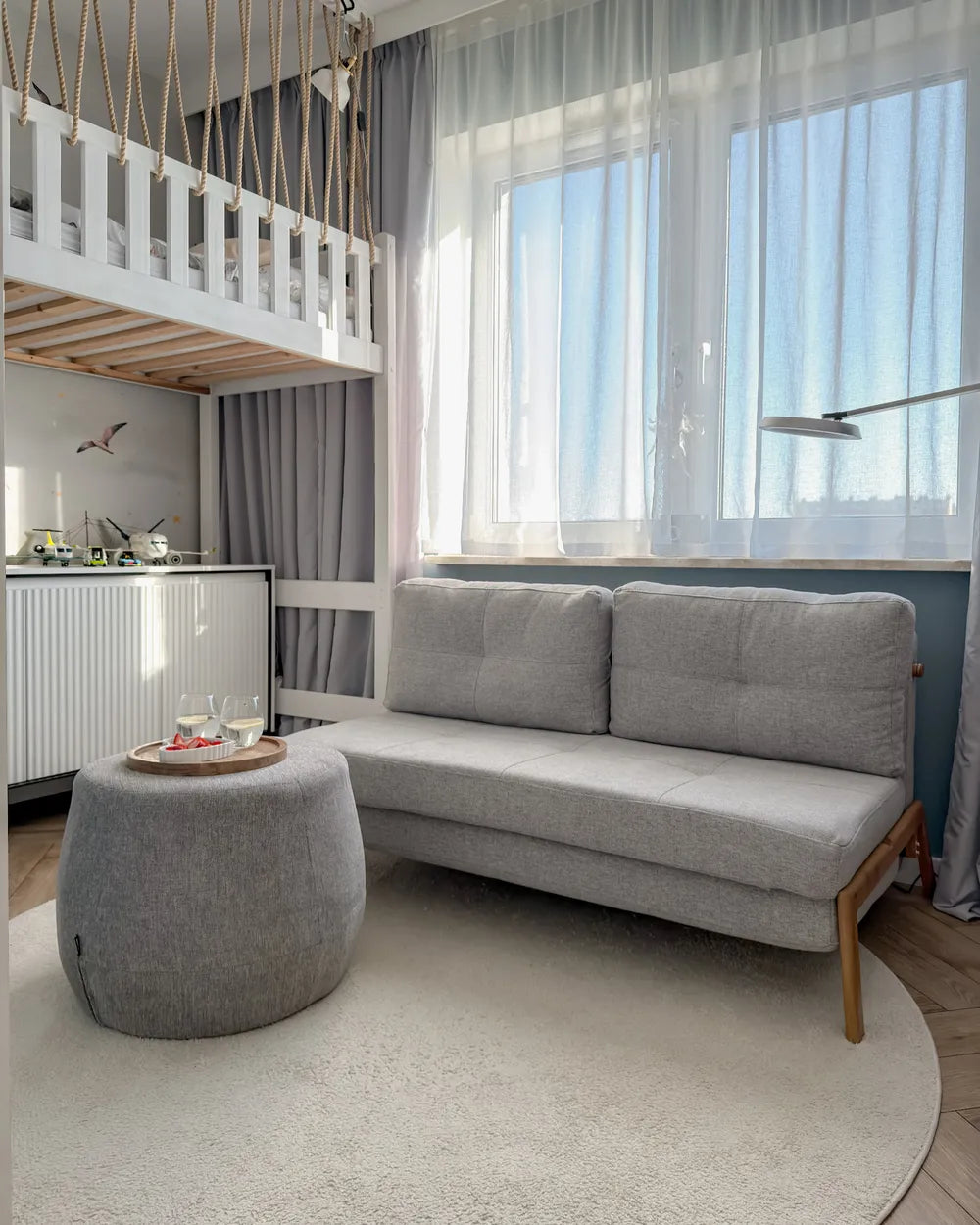Sofa Bed 2 Seater Fabric Light Grey Blancha