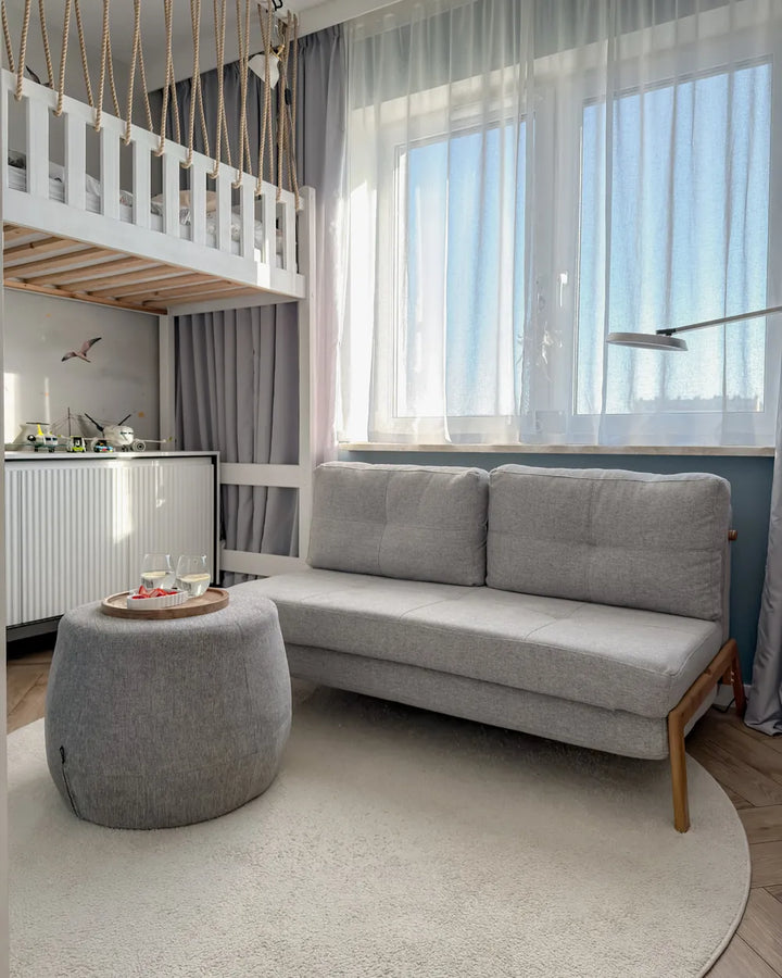 Sofa Bed 2 Seater Fabric Light Grey Blancha